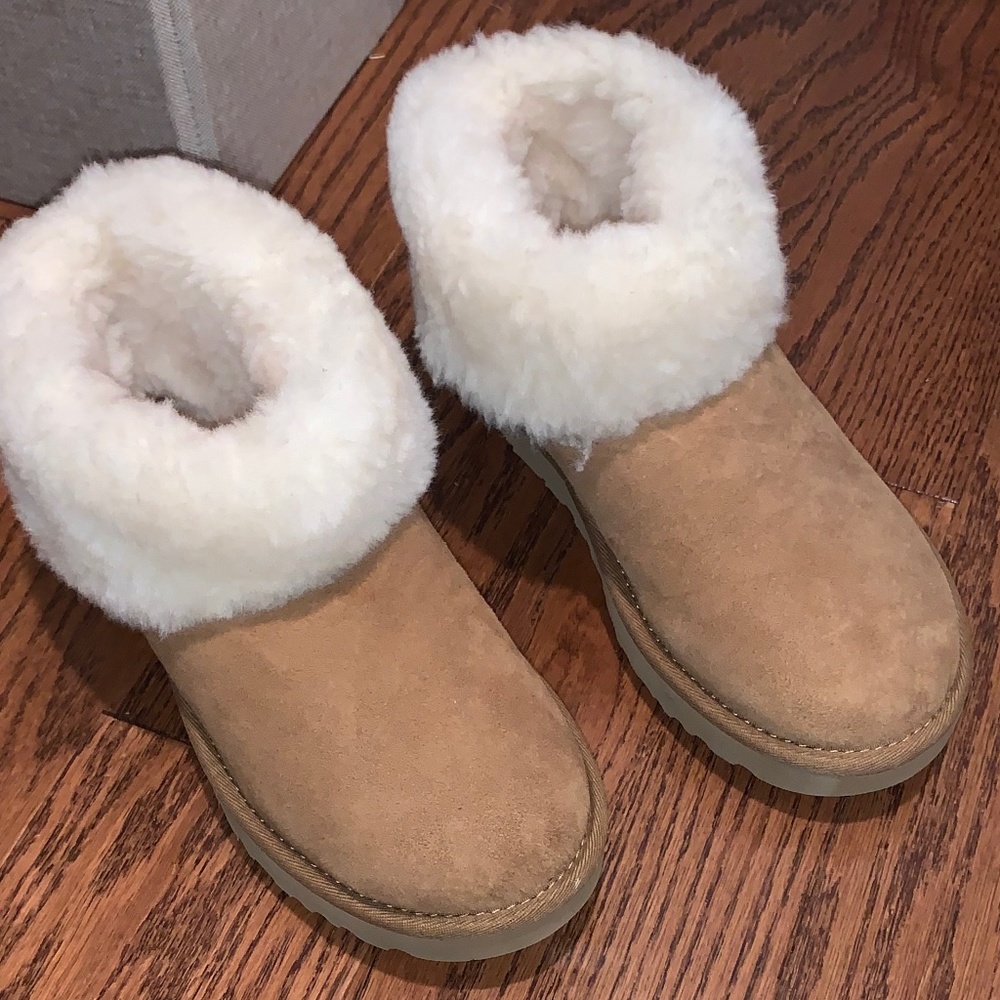 UGG short booties with fur trim